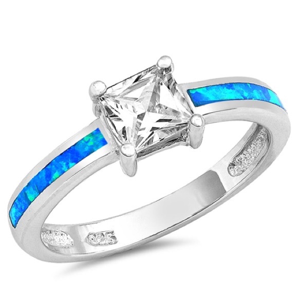 Jewelry - 925 Sterling Silver Ring with CZ and Lab Opal